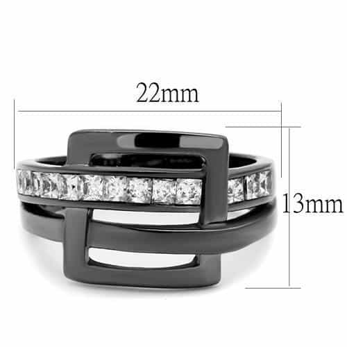 Stainless Steel Dark Gunmetal CZ Channel Buckle Double Band Ring view 6