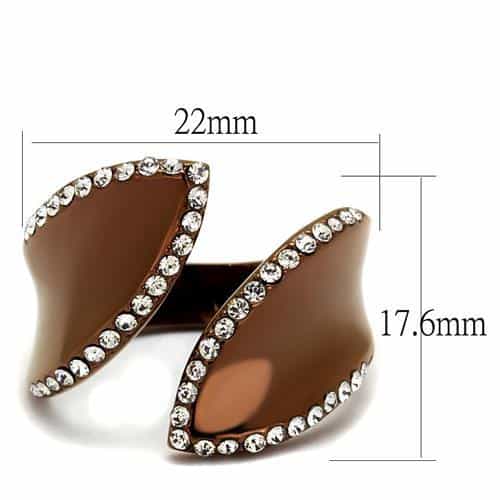 Stainless Steel Coffee Brown IP CZ Pave Twisted Leaf Ring view 6
