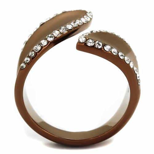 Stainless Steel Coffee Brown IP CZ Pave Twisted Leaf Ring view 7