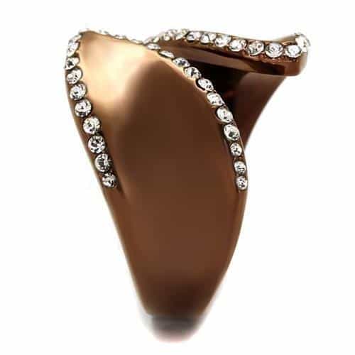 Stainless Steel Coffee Brown IP CZ Pave Twisted Leaf Ring view 4