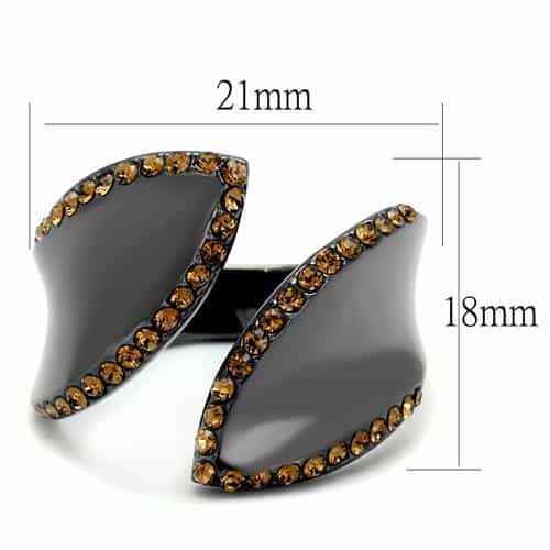 Stainless Steel Dark Gunmetal Champagne Crystal Pave Open Ring view 2