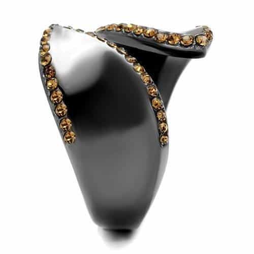 Stainless Steel Dark Gunmetal Champagne Crystal Pave Open Ring view 8