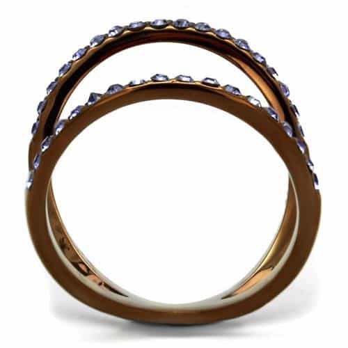 Stainless Steel Coffee Brown IP Tanzanite Purple Crystal Ring view 7