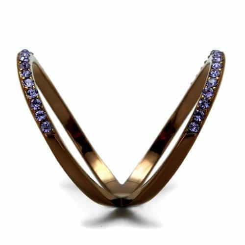 Stainless Steel Coffee Brown IP Tanzanite Purple Crystal Ring view 8