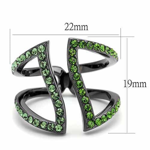 Stainless Steel Dark Gunmetal Peridot Green Crystal Pave Ring view 6