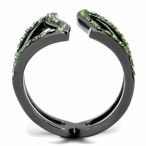 Stainless Steel Dark Gunmetal Peridot Green Crystal Pave Ring view 7