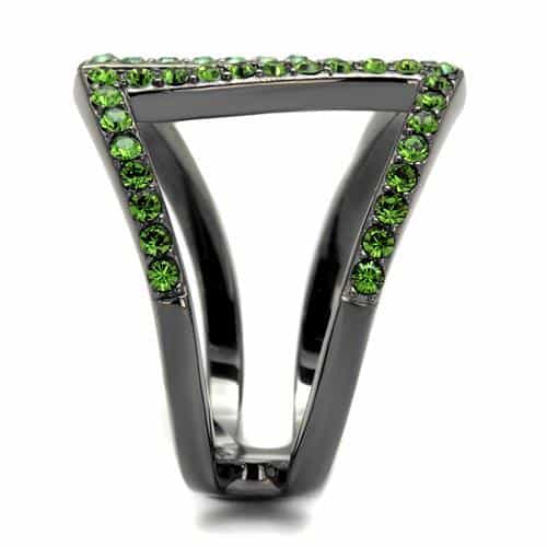 Stainless Steel Dark Gunmetal Peridot Green Crystal Pave Ring view 8