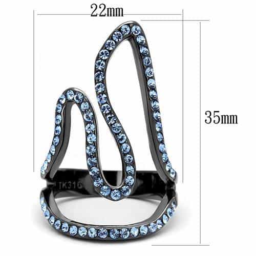 Stainless Steel Dark Gunmetal Aquamarine Crystal Pave Open Ring view 6