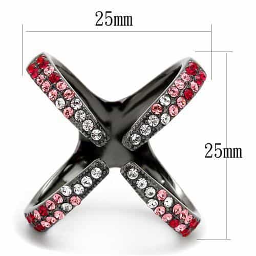 Stainless Steel Black IP Multi Color Crystal Pave X Cross Ring view 6