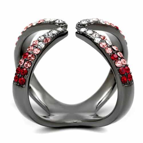 Stainless Steel Black IP Multi Color Crystal Pave X Cross Ring view 7