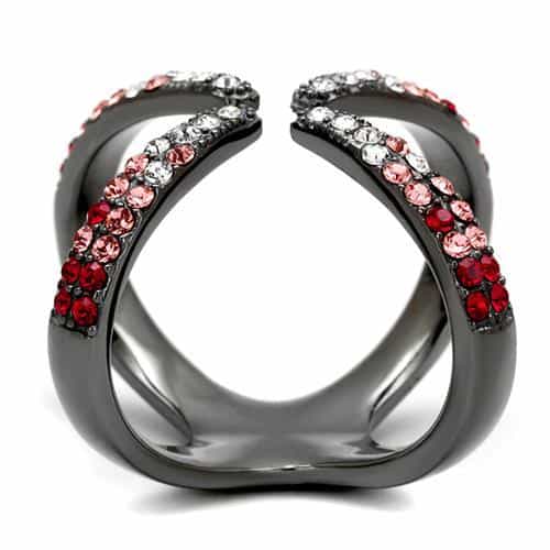 Stainless Steel Black IP Multi Color Crystal Pave X Cross Ring view 4