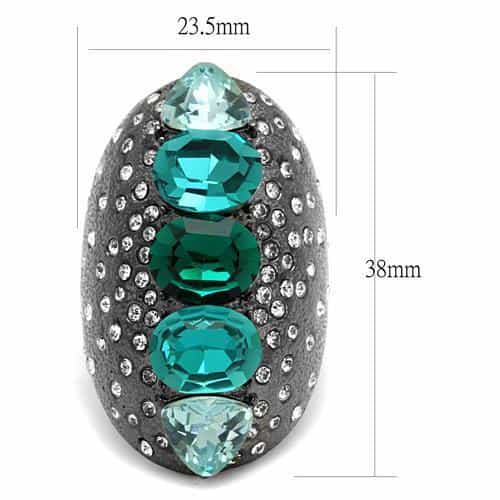 Stainless Steel Dark Gunmetal Blue Zircon Oval Crystal Pave Ring view 6