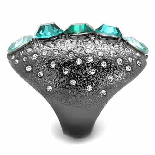 Stainless Steel Dark Gunmetal Blue Zircon Oval Crystal Pave Ring view 8