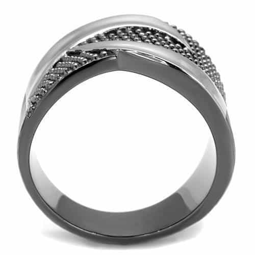 Stainless Steel Silver Polished CZ Pave Wave Crossover Wide Ring view 3