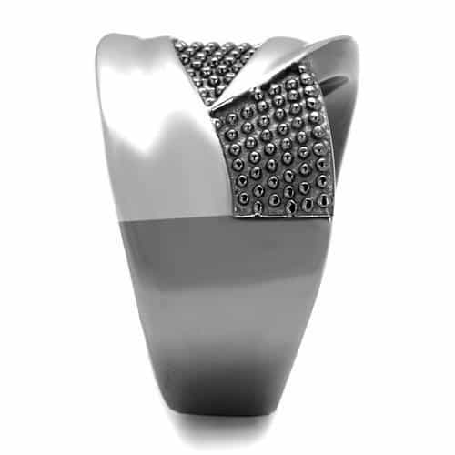 Stainless Steel Silver Polished CZ Pave Wave Crossover Wide Ring view 4