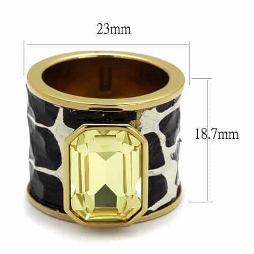 Stainless Steel Gold IP Yellow CZ Emerald Cut Leopard Print Ring view 2