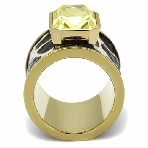 Stainless Steel Gold IP Yellow CZ Emerald Cut Leopard Print Ring view 3