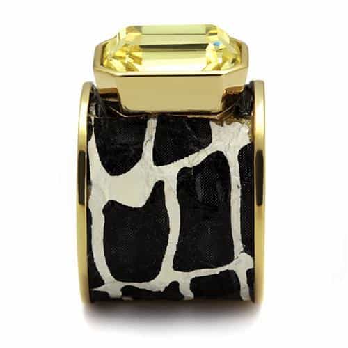 Stainless Steel Gold IP Yellow CZ Emerald Cut Leopard Print Ring view 9