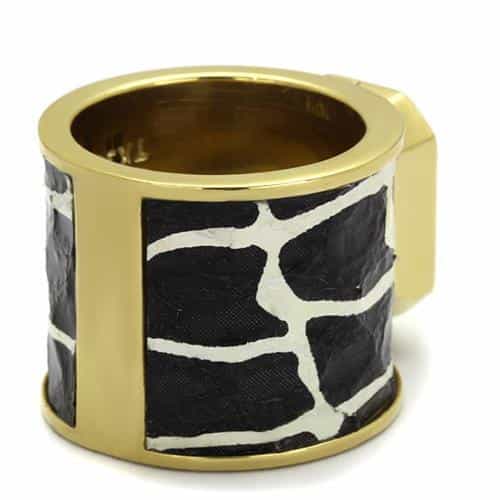 Stainless Steel Gold IP Yellow CZ Emerald Cut Leopard Print Ring view 5