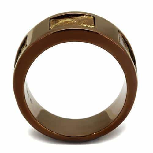 Stainless Steel Coffee Brown IP Marble Jasper Inlay Wide Ring view 3