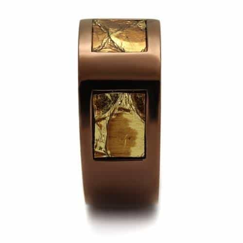 Stainless Steel Coffee Brown IP Marble Jasper Inlay Wide Ring view 4
