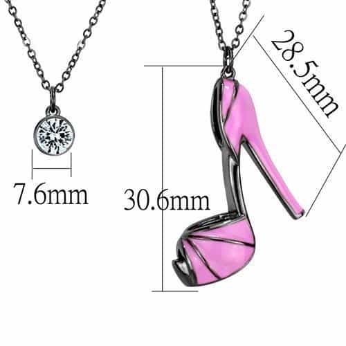 Stainless Steel Dark Gunmetal Pink High Heel Shoe CZ Pendant view 2
