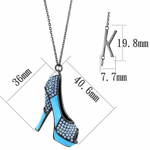 Stainless Steel Dark Gunmetal Blue Crystal High Heel Pendant view 2