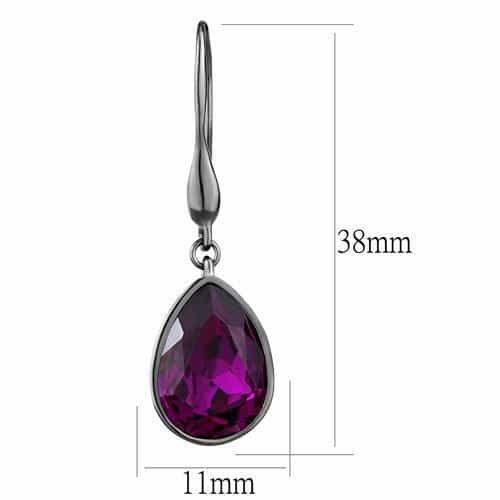Stainless Steel Dark Gunmetal Fuchsia Purple Crystal Earrings view 2