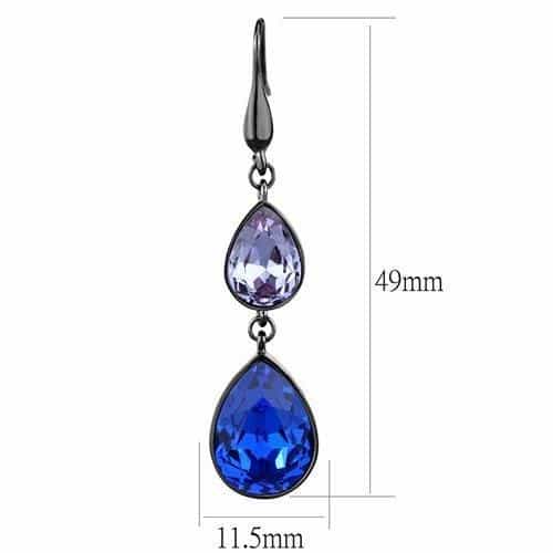 Stainless Steel Dark Gunmetal Tanzanite Blue Crystal Earrings view 2