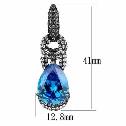 Stainless Steel Dark Gunmetal Aquamarine Blue Crystal Earrings view 2