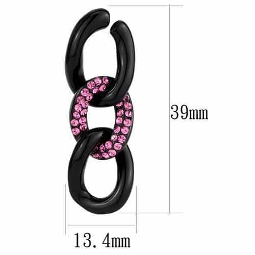 Stainless Steel Black IP Pink Crystal Pave Chain Link Earrings view 2