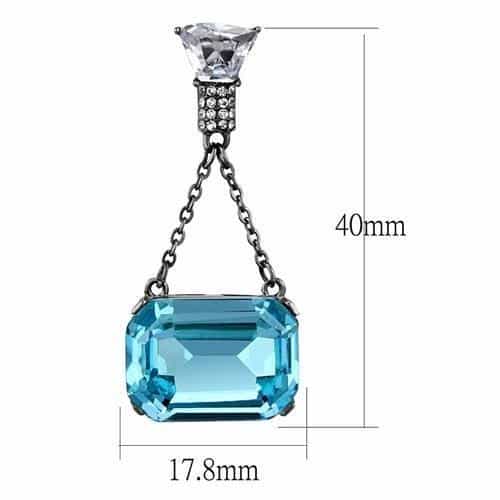 Stainless Steel CZ Pave Aquamarine Emerald Cut Chain Earrings view 2