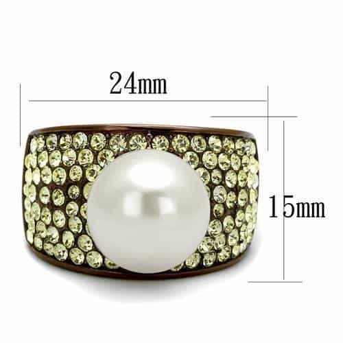 Stainless Steel Coffee Brown IP Yellow Peridot Crystal Pave Ring view 6