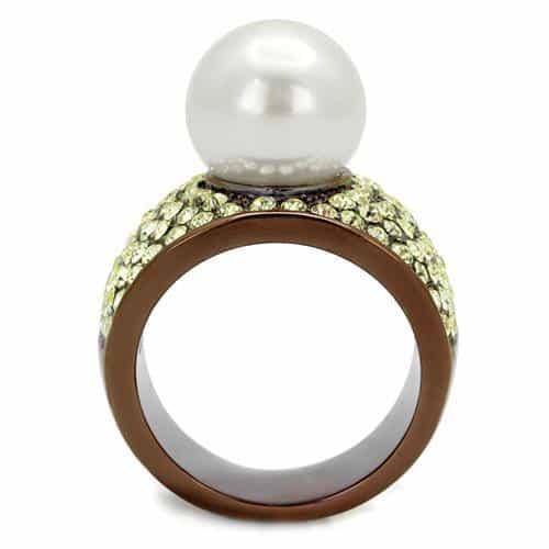 Stainless Steel Coffee Brown IP Yellow Peridot Crystal Pave Ring view 3