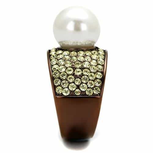 Stainless Steel Coffee Brown IP Yellow Peridot Crystal Pave Ring view 8