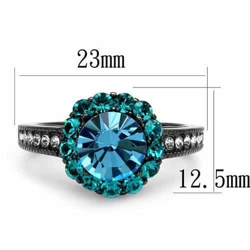 Stainless Steel Aquamarine Blue Zircon Crystal Round Halo Ring view 2