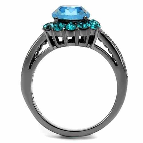 Stainless Steel Aquamarine Blue Zircon Crystal Round Halo Ring view 7