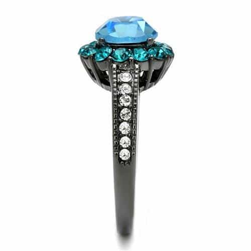 Stainless Steel Aquamarine Blue Zircon Crystal Round Halo Ring view 8