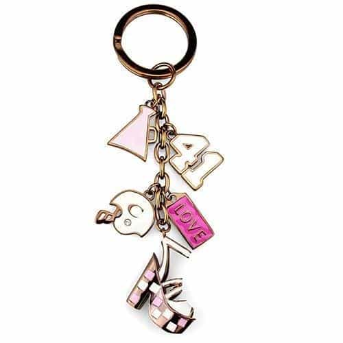 Stainless Steel Rose Gold IP Pink Love Charm Multi Necklace view 3