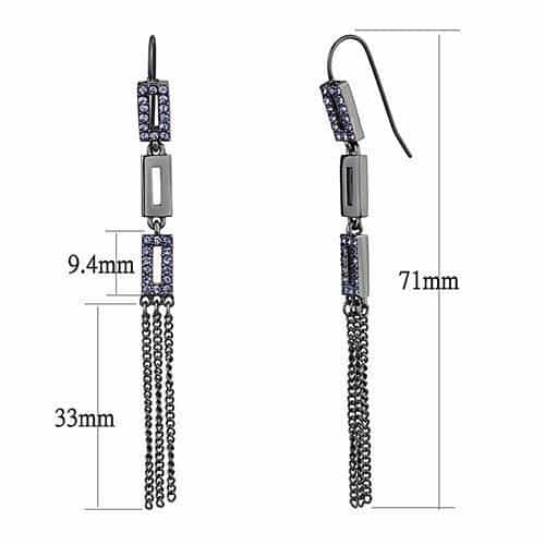Stainless Steel Dark Gunmetal Tanzanite Crystal Bar Earrings view 2