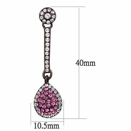 Stainless Steel Coffee Brown IP Pink Crystal Pave Teardrop Ring view 2