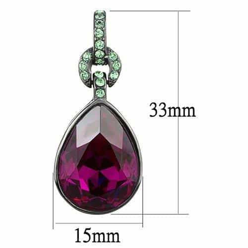 Stainless Steel Dark Gunmetal Fuchsia Crystal Pear Green Earrings view 2