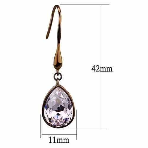 Stainless Steel Rose Gold IP Pink Morganite Crystal Pear Earrings view 2