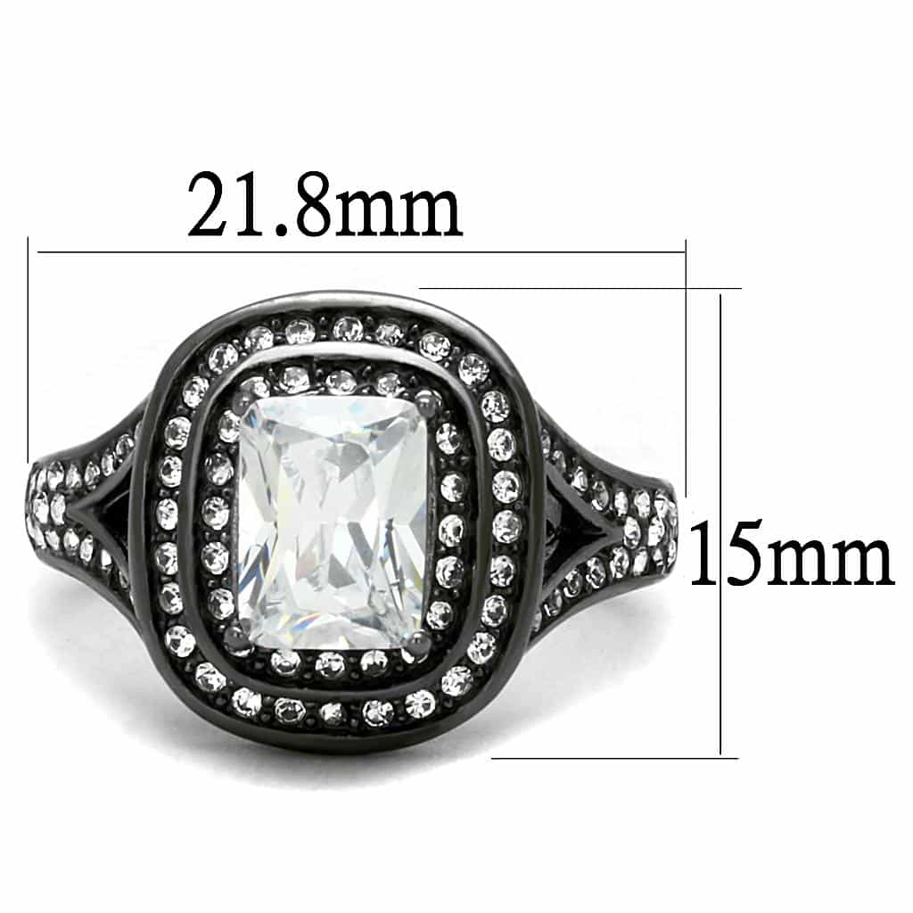 Stainless Steel Dark Gunmetal CZ Cushion Cut Double Halo Ring view 6
