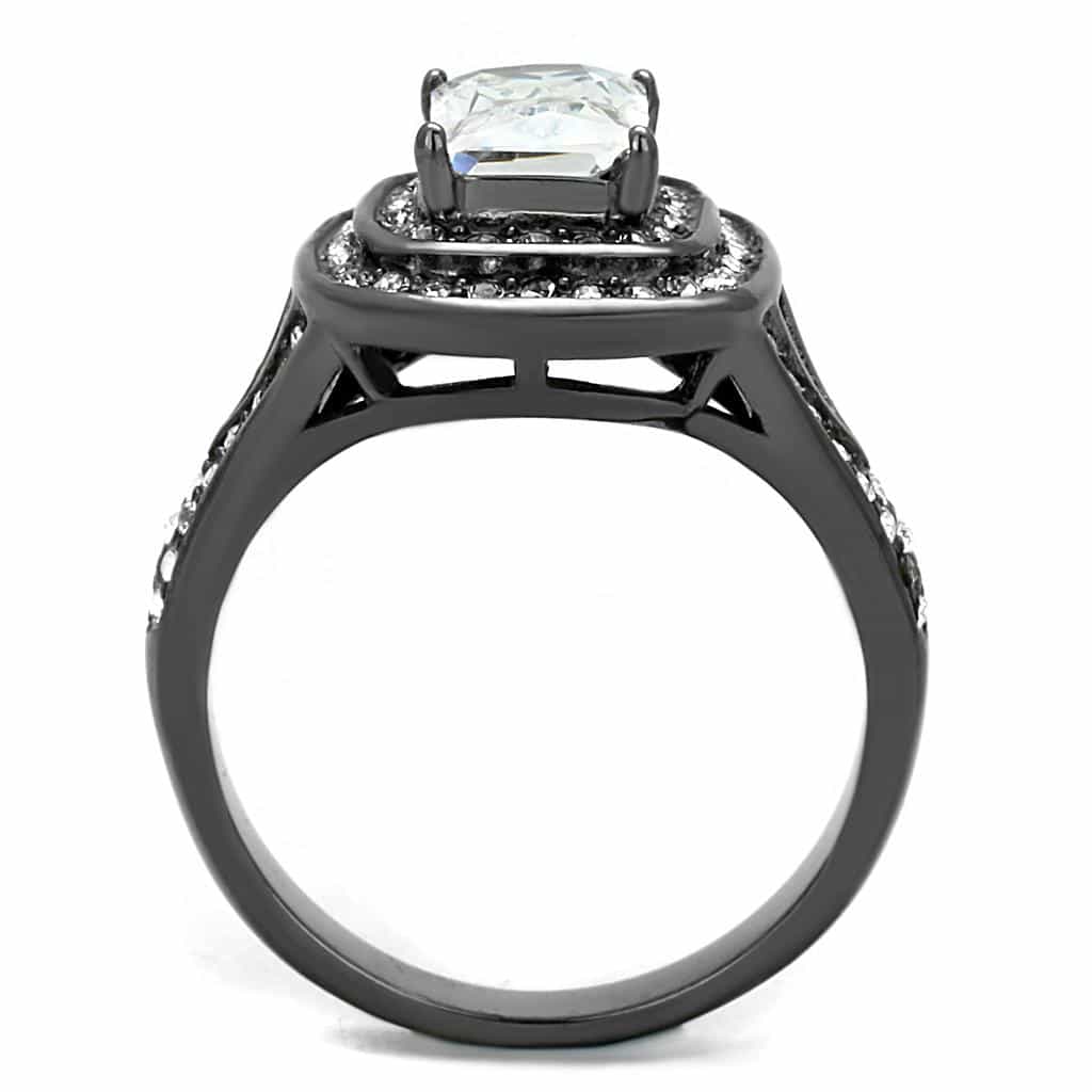 Stainless Steel Dark Gunmetal CZ Cushion Cut Double Halo Ring view 7