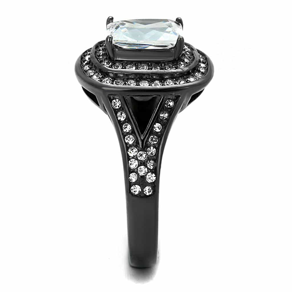 Stainless Steel Dark Gunmetal CZ Cushion Cut Double Halo Ring view 8