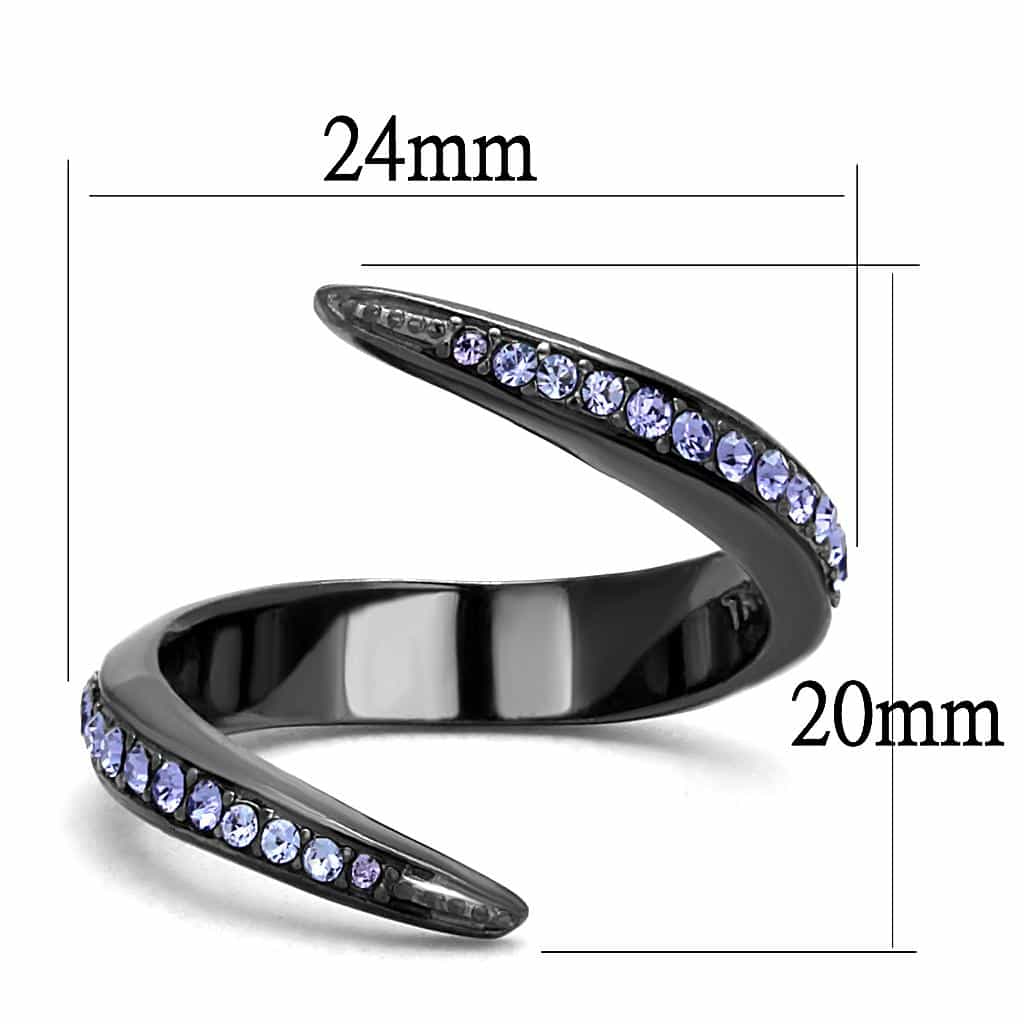 Stainless Steel Dark Gunmetal Tanzanite Crystal Pave Open Ring view 6