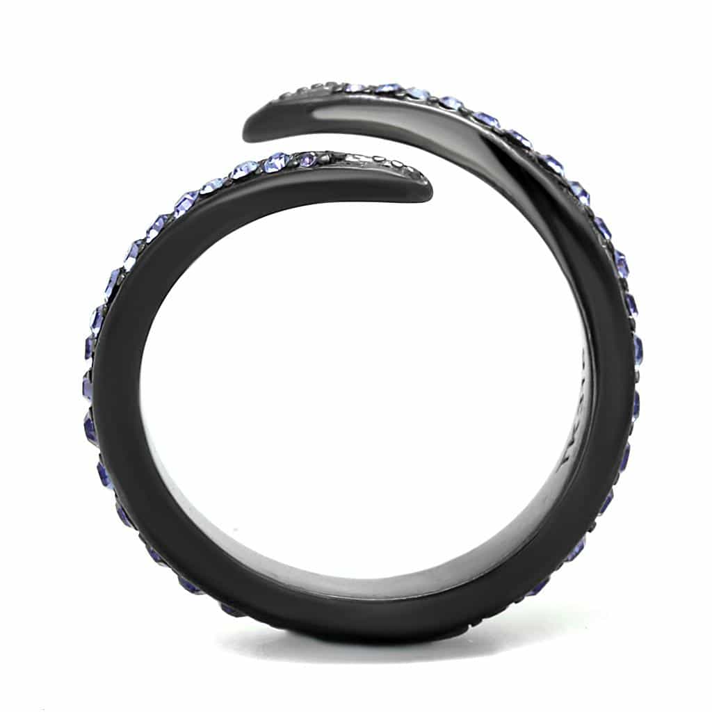 Stainless Steel Dark Gunmetal Tanzanite Crystal Pave Open Ring view 3