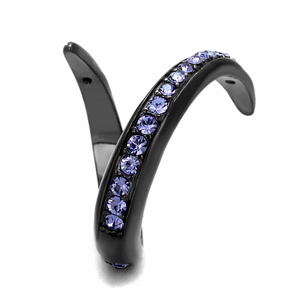 Stainless Steel Dark Gunmetal Tanzanite Crystal Pave Open Ring view 8