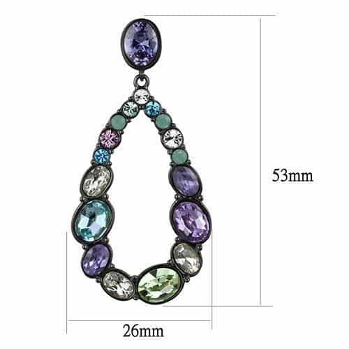Stainless Steel Dark Gunmetal Multi Color Crystal Open Earrings view 2